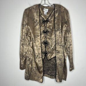 Vintage Maren Women’s Blouse Size 18 Gold Layered Ornate Oriental Long Sleeve